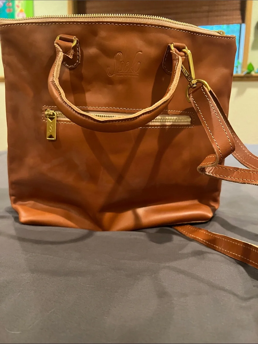 Genuine Leather Tote Bag - Brown